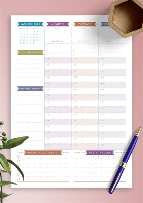 Download Printable Dated Weekly Planner - Casual Style PDF