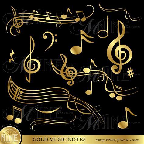 Digital Clipart Musicalinvitation Clipart Design Elements Gold Music