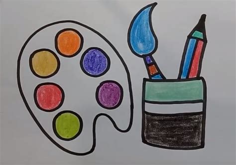 How to draw a rose. How to Draw an Art Palette and Paint Brushes for kids ...