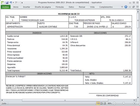 Ejemplo De Recibo De Nomina En Excel Ejemplo Sencillo