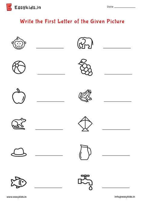 Write The First Letter Of Given Picture English Worksheet Nursery