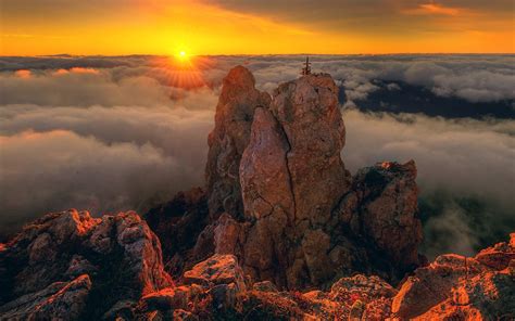 Wallpaper Crimea Ai Petri Sunset Mountain Clouds