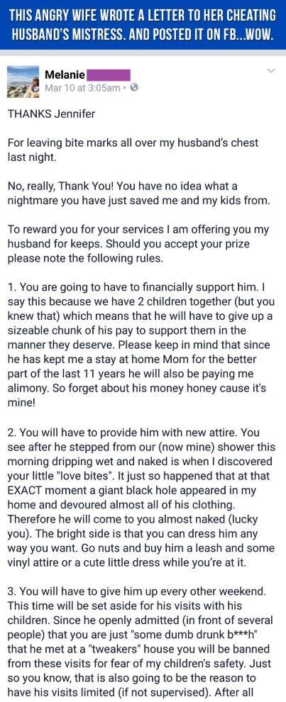 Angry Wife Writes Best Letter Ever To Husband’s Mistress Humor Wife Jokes Wife Humor Letters