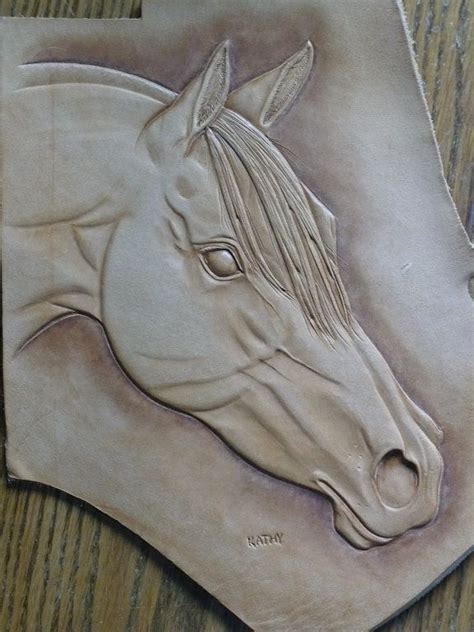 Leather Tooled And Carved Horse In Wooden Shadow Box Style Frame