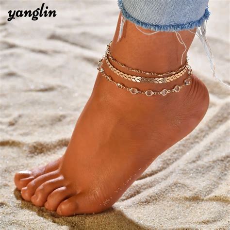 Hot Sale Gold Crystal Foot Chain Anklet Sexy Multi Layer Ankle