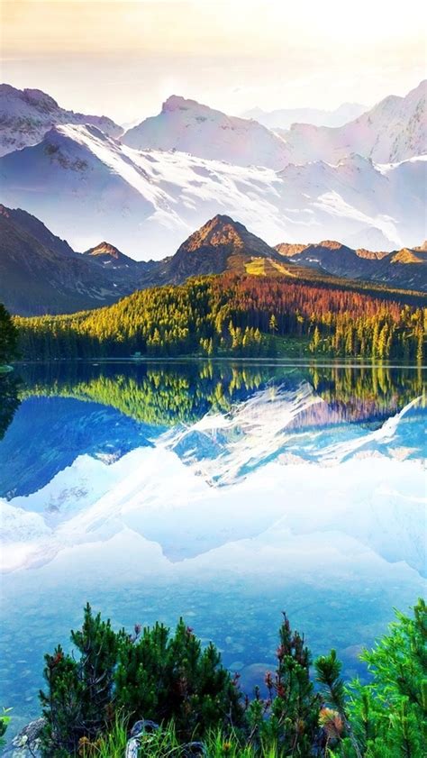 Wallpaper Beautiful Nature Landscape Mountains Trees Lake Sky Clouds Water Reflection