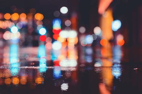 Hd Wallpaper Bokeh Lights Urban Street Reflection Rain Defocused