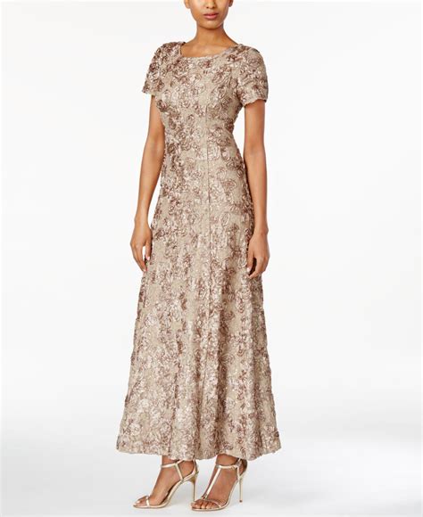 R&m richards women's one piece short sleeve embelished sequins gown. Alex evenings A-line Rosette Dress in Natural | Lyst