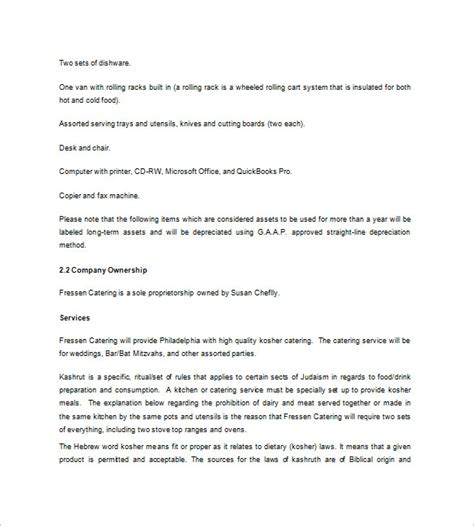 catering business plan templates  sample