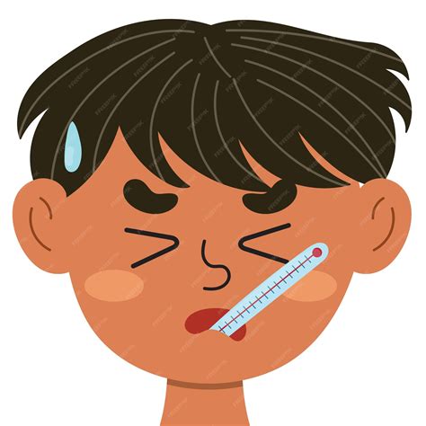 Premium Vector Sick Boy Face With A Thermometer In His Mouth Ill