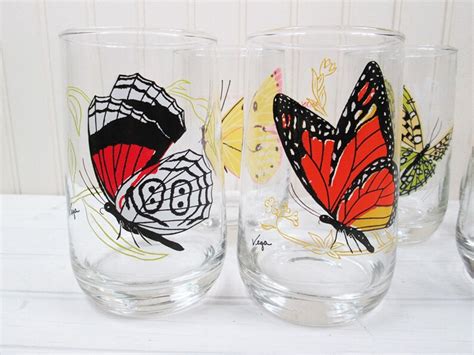 Set Of 8 Vintage Drinking Glasses Brockway Butterfly Vega Etsy