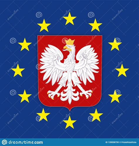 Escudo De Armas De Polonia En La Bandera De Unión Europea Ilustración Del Vector Ilustración