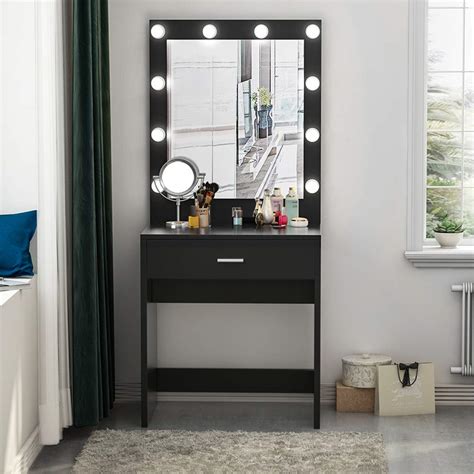 Some drawers have handles while some not. Tribesigns Vanity Set with Lighted Mirror, Makeup Vanity ...