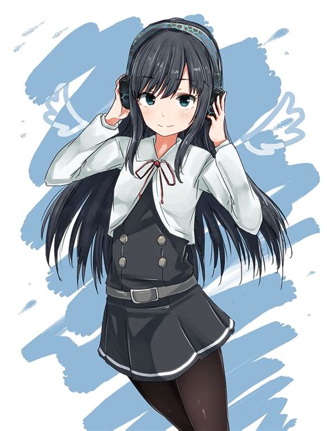 Anime Girl With Black Hair And Headphones