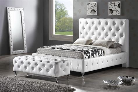 Baxton Studio Bbt6220 Stella Crystal Tufted White Modern Bed With