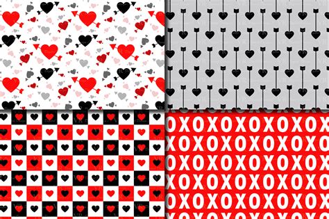 Red And Black Valentine Digital Paper Pack With Hearts And Arrows