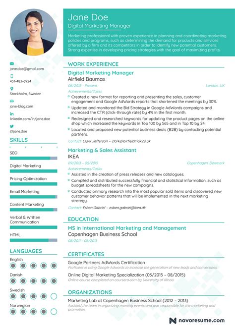 Download free cv resume 2020, 2021 samples file doc docx format or use builder creator maker. Marketing Manager Resume Example - Update Yours Now for 2019