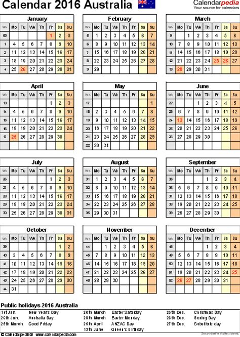 According to calendar of 2016 and islamic 1438/1437 hijri following is the list of holidays of pakistan. Australia Calendar 2016 - Free Printable Excel templates