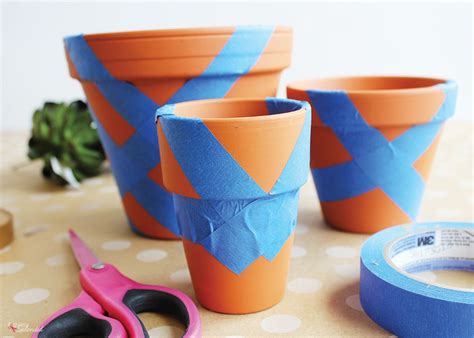 Painters Tape Clay Pots Painted Terra Cotta Pots Painted Flower Pots