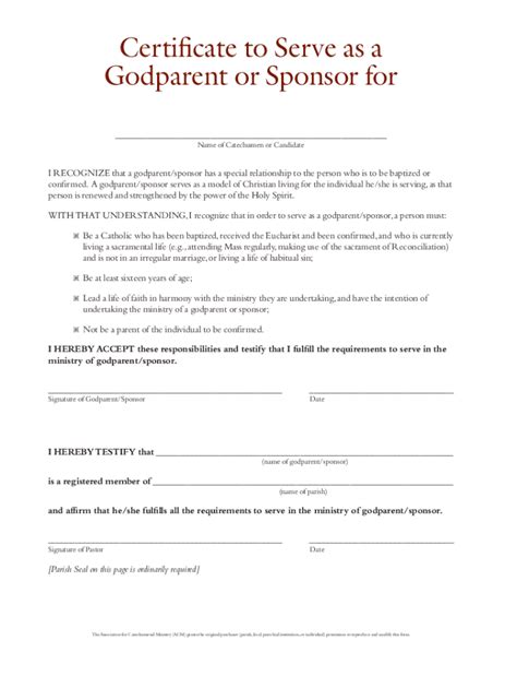 Fillable Online Stmaryum Certificate To Serve As A Godparent Or Sponsor