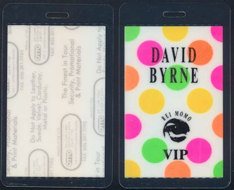 David Byrne Talking Heads Laminated Otto Backstage Pass From The Rei Momo Tour