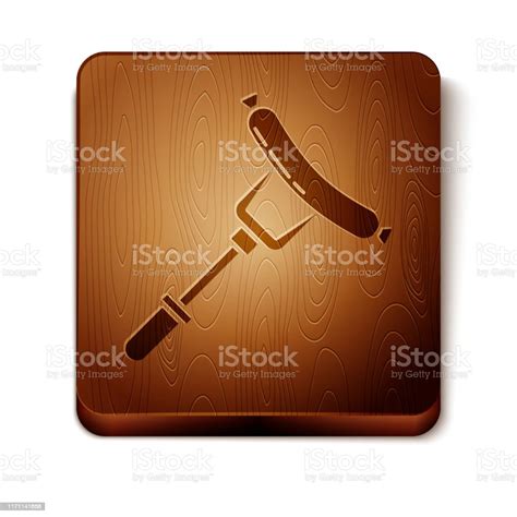 Brown Sausage On The Fork Icon Isolated On White Background Grilled