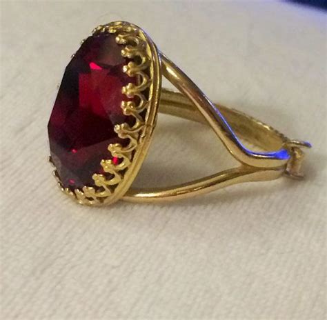 Siam Red Swarovski Crystal Ring Vintage Style Gold Plated Etsy