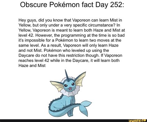 Obscure Pokemon Fact Day 252 Hey Guys Did You Know That Vaporeon Can
