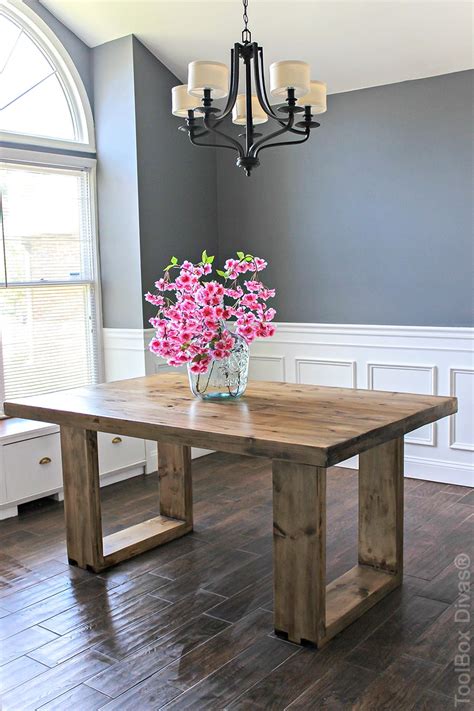 The leg table features hidden storage and leaf system, and the pedestal table converts from small square to larger clipped corner table. DIY Husky Modern Dining Table | Modern dining table, Diy ...