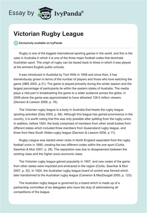 Victorian Rugby League 2001 Words Case Study Example