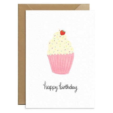 Strawberry Cupcake Card Cupcake Birthday Card Strawberry Etsy