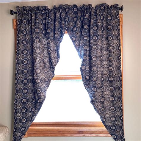 Gettysburg Navy And Tan Woven Long Swag Curtain 63 Primitive Star