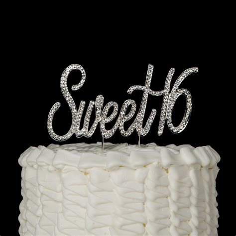 Sweet 16 Cake Topper 16th Birthday Silver Rhinestone Number