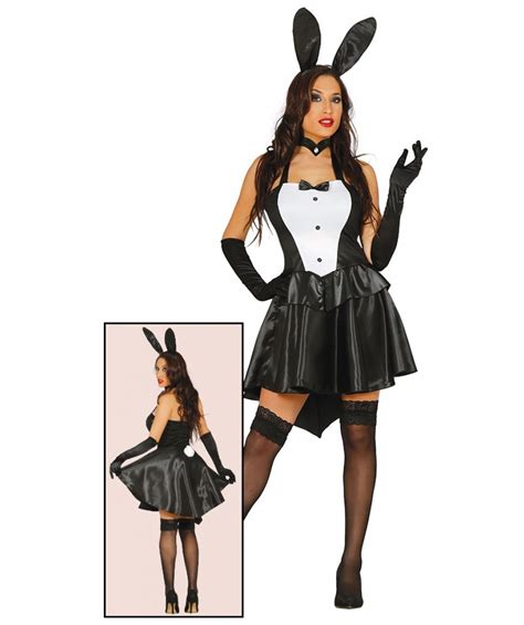 Tuxedo Bunny Costume Womens Black Playful Rabbit Fancy Dress Papootz