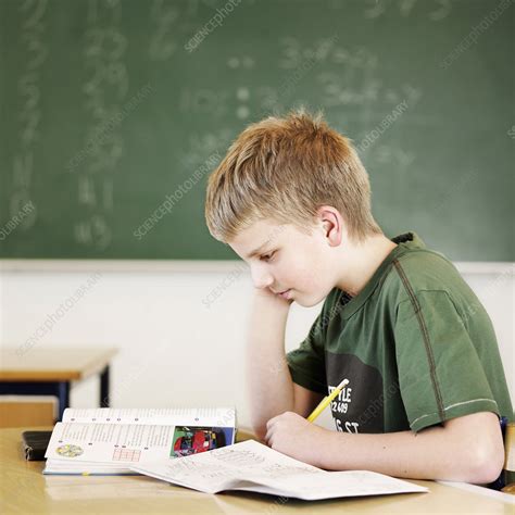 Boy Studying At Desk In Classroom Stock Image F0042377 Science