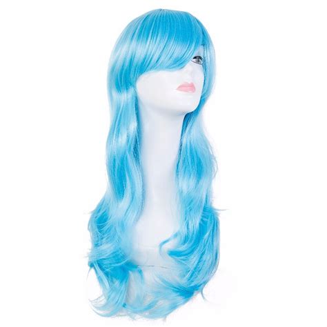 Sky Blue Wig Fei Show Synthetic Heat Resistant Fiber Long Wavy Hair