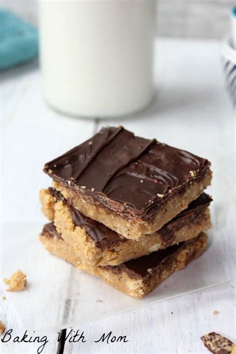 EASY No Bake Peanut Butter Bars With Peanut Butter And A Chocolate