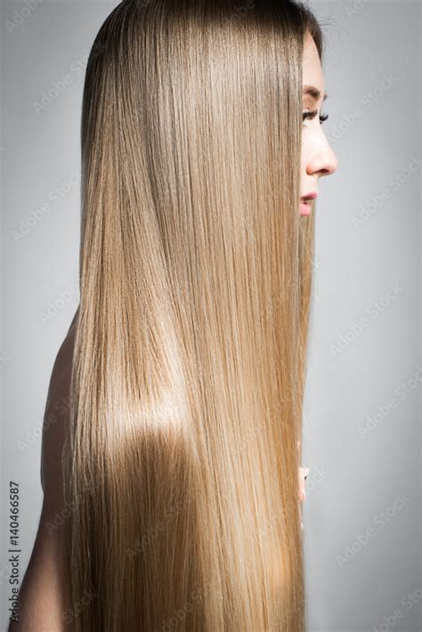 Very Long Beautiful Shiny Hair Portrait Of A Blonde With Long Straight