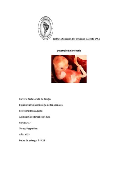 Desarrollo Embrionario Pdf Embrión Biología