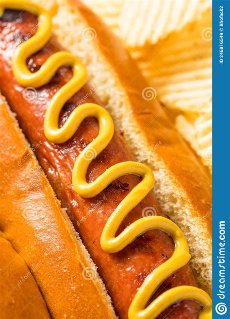 Homemade American Hot Dog With Mustard Stock Image Image Of Grilled