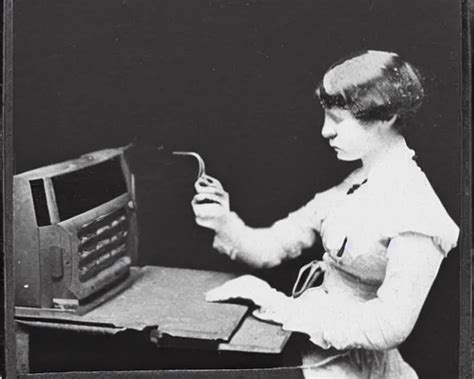 An Early 1800s Photo Of Someone Sitting At A Computer Stable