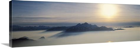 Switzerland Luzern Pilatus Mountain Panoramic View Of Mist Around A