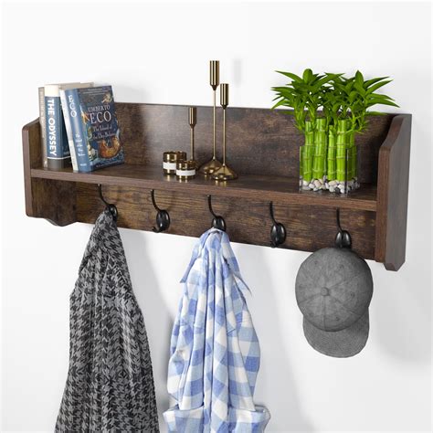 Homfa Wall Mounted Coat Rack Coat Rack With Shelf And 5 Metal Hooks