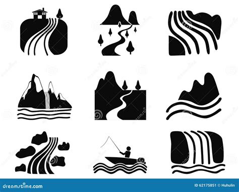 Black River Icons Set Stock Vector Image 62175851