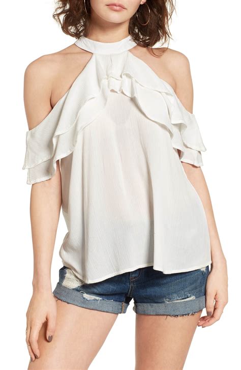 Band Of Gypsies Ruffle Cold Shoulder Blouse Nordstrom White Cold Shoulder Blouse Statement