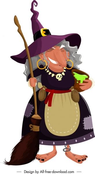 Fairy Tale Character Witch Icon Colored Cartoon Sketch Vectors Graphic