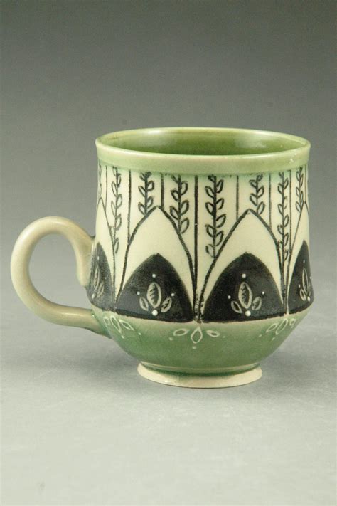 Handmade Porcelain Mug With Black Underglaze Painting And Inlay