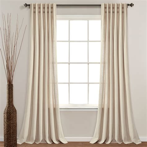 Linen Button Pinched Pleat Window Curtain Panel Lush Decor