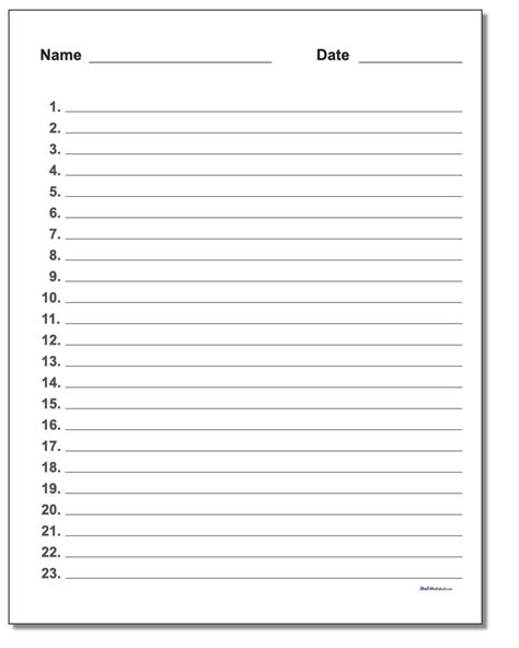 Printable Numbered List Template