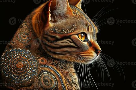 Australia Aboriginal Cat Portrait Illustration Generative Ai 23968481